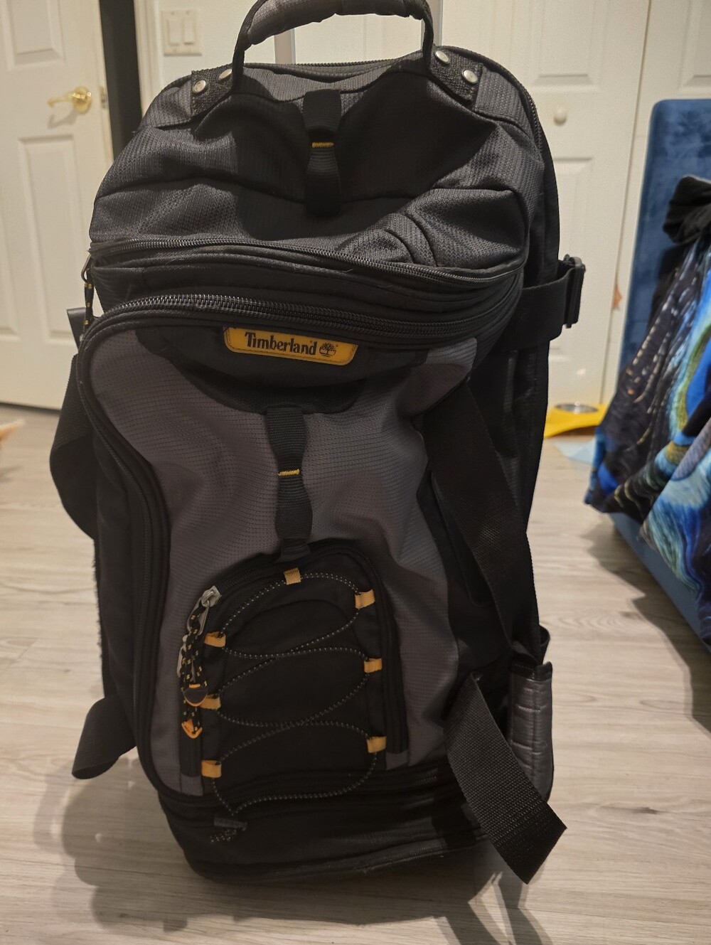 Timberland Gray and Black Men's Travel Luggage Rollerbag with Yellow Accents